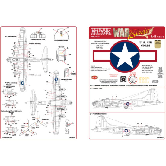 Kits World Kw148125 1/48 Decal For Boeing B-17 F/G Flying Fortress