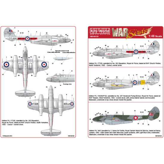 Kits World Kw148129 1/48 Decal For Gloster Meteor Mk.iv F4