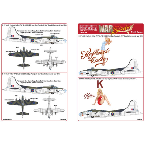 Kits World Kw148144 1/48 Decal For Boeing B-17 Mk.iii Flying Fortress