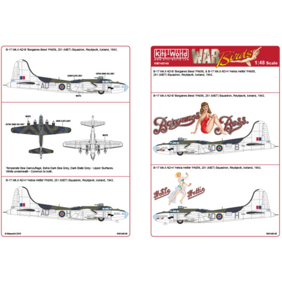 Kits World Kw148145 1/48 Decal For Boeing B-17 Mk.iii Flying Fortress