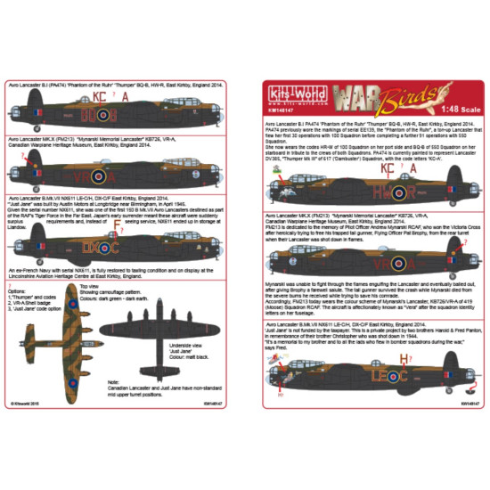 Kits World Kw148147 1/48 Decal Avro Lancasters 2014 Meeting East Kirkby England