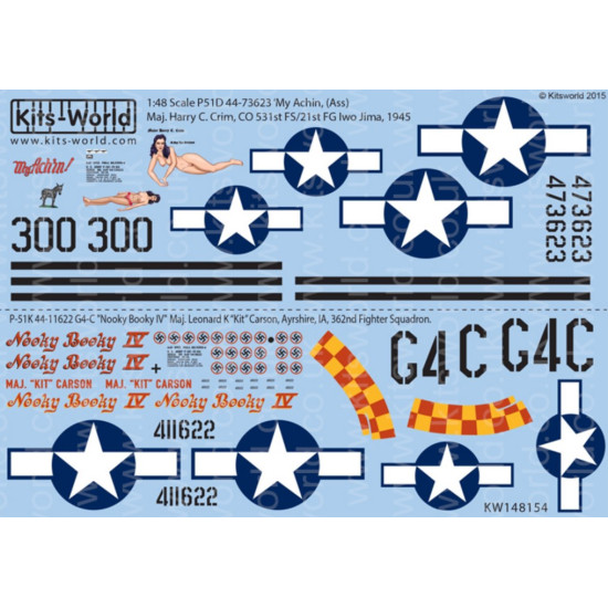 Kits World Kw148154 1/48 Decal For North American Mustang P-51d P-51k