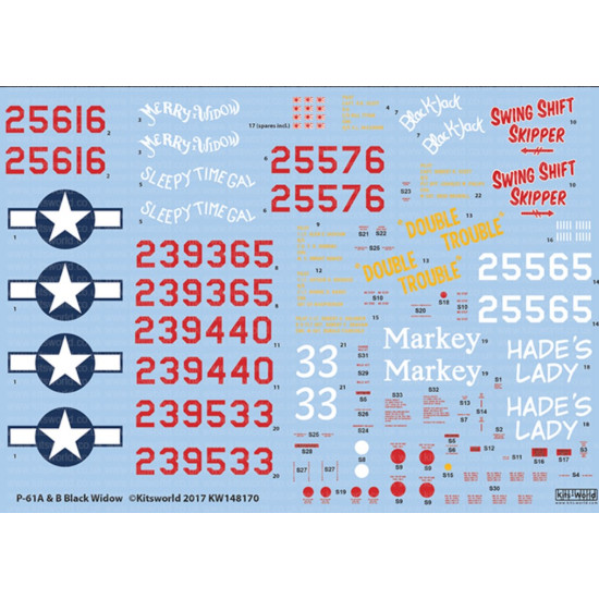 Kits World Kw148170 1/48 Decal For Northrop P-61 Black Widow Night Fighter