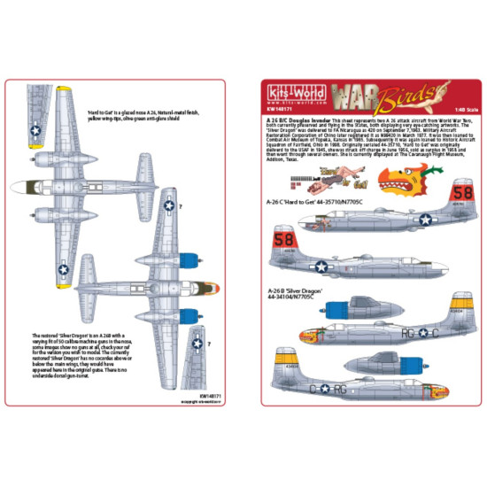 Kits World Kw148171 1/48 Decal For A-26 Douglas Invaders Kits World Kw148171 1/48 Decal For A-26 Douglas Invaders