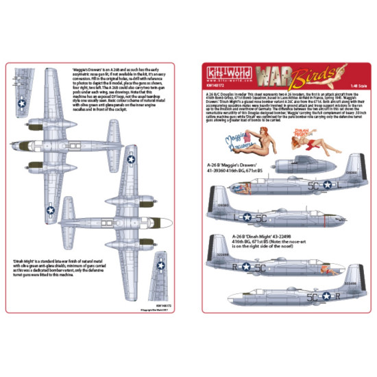 Kits World Kw148172 1/48 Decal For A-26 Douglas Invaders Accessories Kit