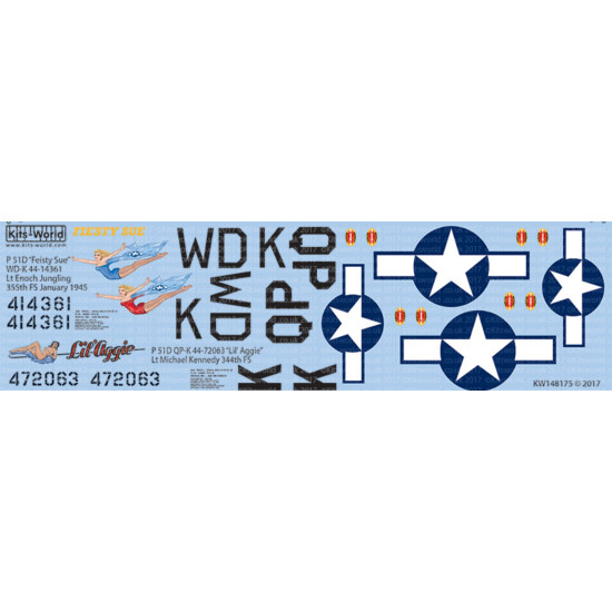 Kits World Kw148175 1/48 Decal For P-51d Mustang Feisty Sue Lil Aggie