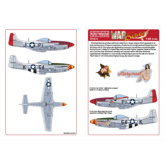 Kits World Kw148176 1/48 Decal For P-51d Mustang Lullaby For A Dream Marymae