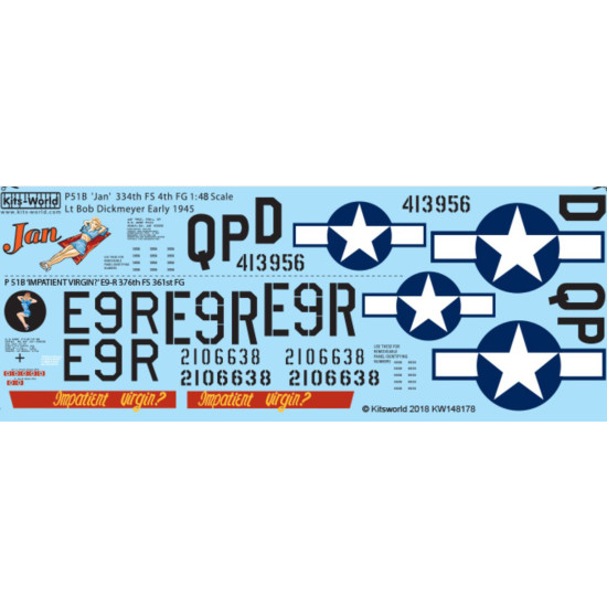 Kits World Kw148178 1/48 Decal P-51b Mustang 44-13956 Qp-d Jan Impatient Virgin