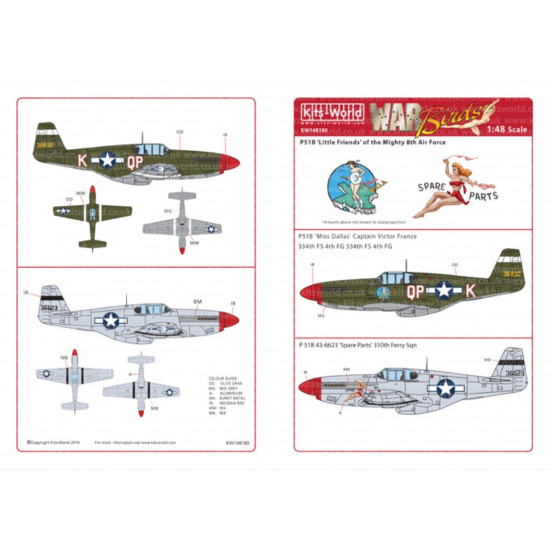Kits World Kw148180 1/48 Decal P-51b Mustangs Accessories For Aircraft