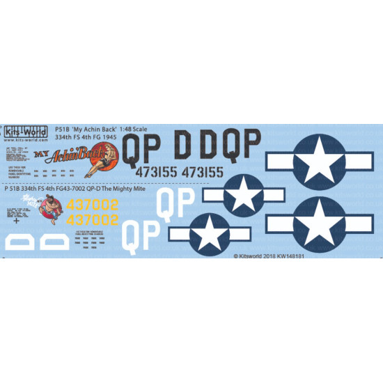 Kits World Kw148181 1/48 Decal For P-51b North American Mustang My Achin Back