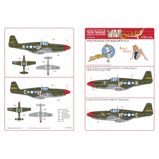 Kits World Kw148183 1/48 Decal For North American P-51b Mustangs Kits World Kw148183 1/48 Decal For North American P-51b Mustangs