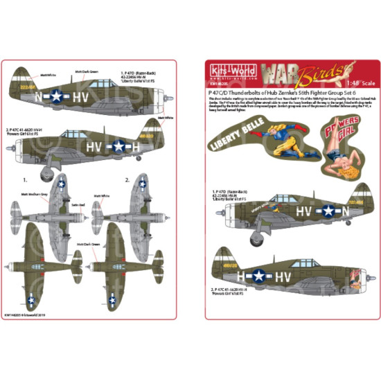 Kits World Kw148205 1/48 Decal For Razorback P 47s Of The 56th Fighter Group