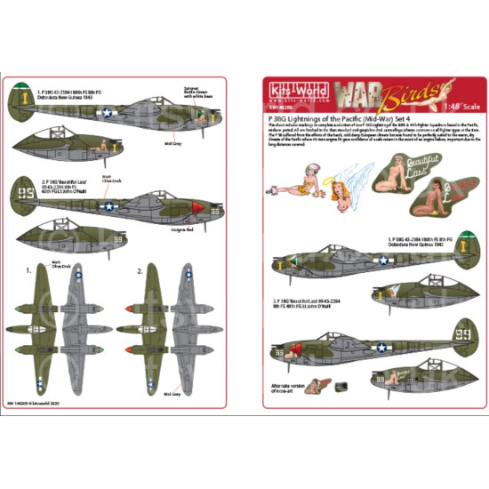 Kits World Kw148209 1/48 Decal For P 38l Of The Pacific Late War Set 4