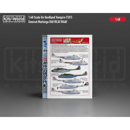 Kits World Kw148247 1/48 Decal For De Havilland Vampire Accessories For Aircraft