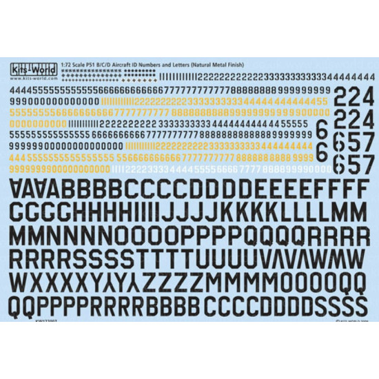 Kits World Kw172007 1/72 Decal For P51 B/C/D Mustang Numbers And Letters Kits World Kw172007 1/72 Decal For P51 B/C/D Mustang Numbers And Letters
