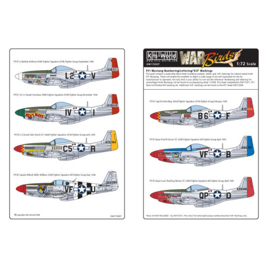 Kits World Kw172007 1/72 Decal For P51 B/C/D Mustang Numbers And Letters Kits World Kw172007 1/72 Decal For P51 B/C/D Mustang Numbers And Letters