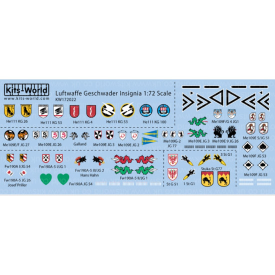 Kits World Kw172022 1/72 Decal Luftwaffe Geschwader Insignia Accessories Kit