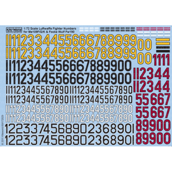 Kits World Kw172029 1/72 Decal For Luftwaffe Fighter Numbers Accessories Kit