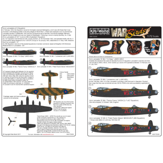 Kits World Kw172030 1/72 Decal For Lancaster Bomber Accessories For Aircraft