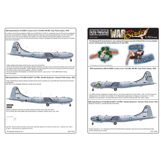 Kits World Kw172036 1/72 Decal For B-29 Superfortress 42-24895 Lucky Leven