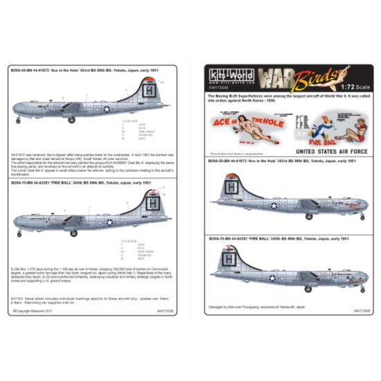 Kits World Kw172038 1/72 Decal For B-29 Superfortress Accessories For Aircraft