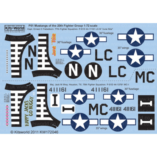 Kits World Kw172046 1/72 Decal For P-51d Mustang 20th Fighter Group