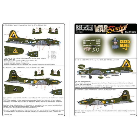 Kits World Kw172057 1/72 Decal For B-17f/G Flying Fortress Accessories For Aircraft