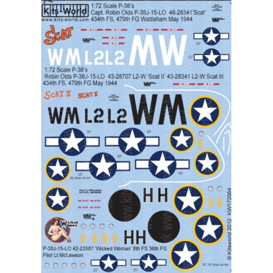 Kits World Kw172064 1/72 Decal For P-38 Lightning Accessories For Aircraft