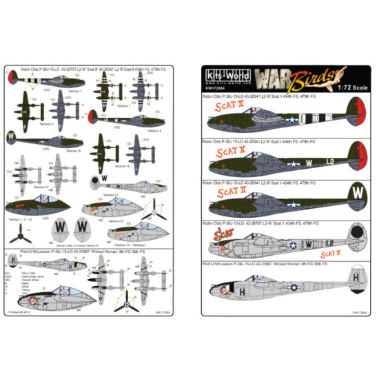 Kits World Kw172064 1/72 Decal For P-38 Lightning Accessories For Aircraft