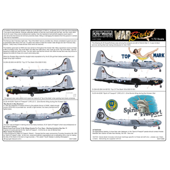 Kits World Kw172069 1/72 Decal For B-29 Super Fortress Accessories Aircraft