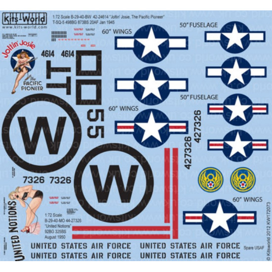 Kits World Kw172073 1/72 Decal For B-29 Super Fortress Accessories For Aircraft