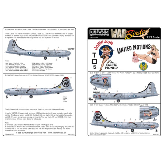 Kits World Kw172073 1/72 Decal For B-29 Super Fortress Accessories For Aircraft