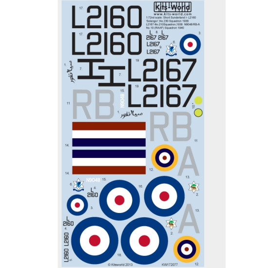 Kits World Kw172077 1/72 Decal For Mk.i Sunderlands Accessories For Aircraft