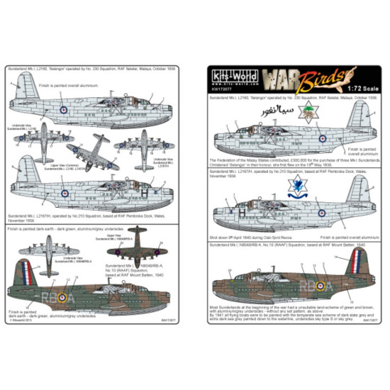 Kits World Kw172077 1/72 Decal For Mk.i Sunderlands Accessories For Aircraft