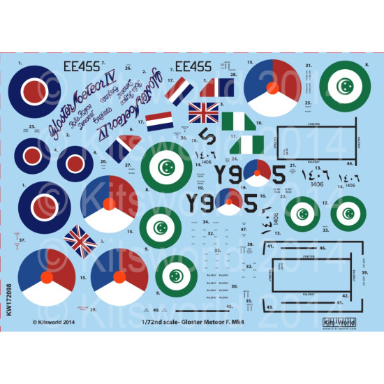 Kits World Kw172098 1/72 Decal For Gloster Meteor Mk.iv F4 Accessories For Aircraft