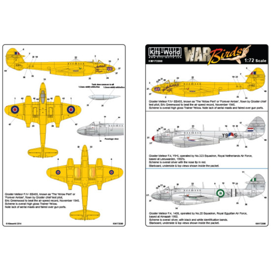 Kits World Kw172098 1/72 Decal For Gloster Meteor Mk.iv F4 Accessories For Aircraft