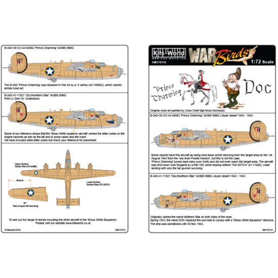 Kits World Kw172113 1/72 Decal For B-24d Liberator Accessories For Aircraft