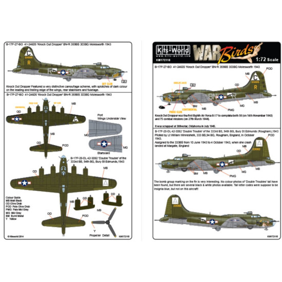 Kits World Kw172118 1/72 Decal For B-17f Flying Fortress Accessories Kit