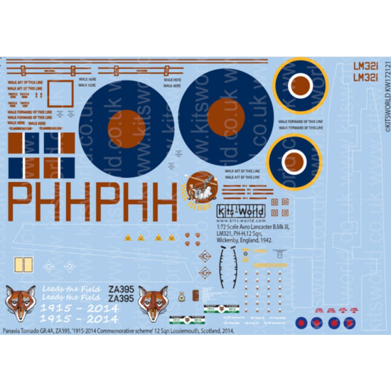 Kits World Kw172121 1/72 Decal For 12 Squadron Avro Lancaster Ph-h Panavia Tornado