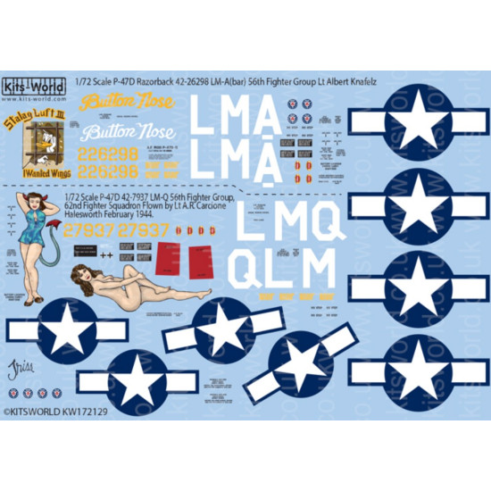 Kits World Kw172129 1/72 Decal For P-47d Razorbacks Button Nose Triss