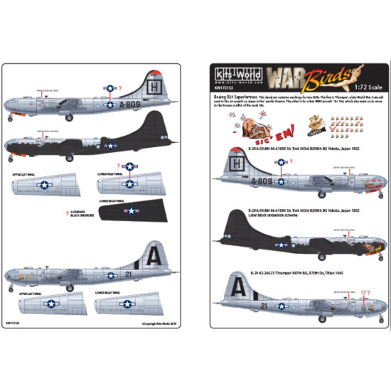 Kits World Kw172133 1/72 Decal For B-29 Superfortress Thumper Accessories Kit