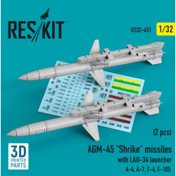 Reskit Rs32-0451 1/32 Agm45 Shrike Missiles With Lau34 Launcher 2 Pcs A4 A7 F4 F105 3d Printed