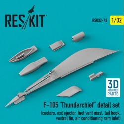 Reskit Rsu32-0073 1/32 F105 Thunderchief Detail Set Coolers Exit Ejector Fuel Vent Mast Tail Hook Ventral Fin Air Conditioning Ram Inlet 3d Printed