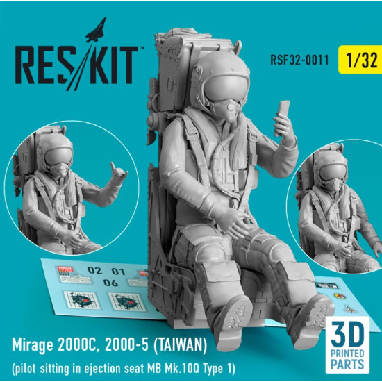 Reskit Rsf32-0011 1/32 Mirage 2000c 2000.5 Taiwan Pilot Sitting In Ejection Seat Mb Mk.10q Type1 3d Printed