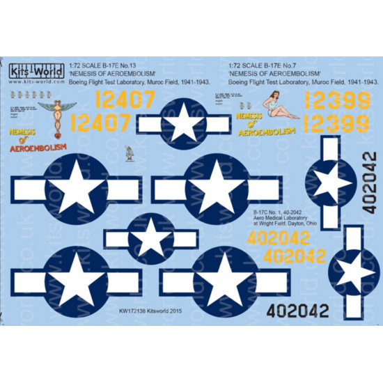 Kits World Kw172138 1/72 Decal Boeing B-17e Flying Fortress Accessories Aircraft