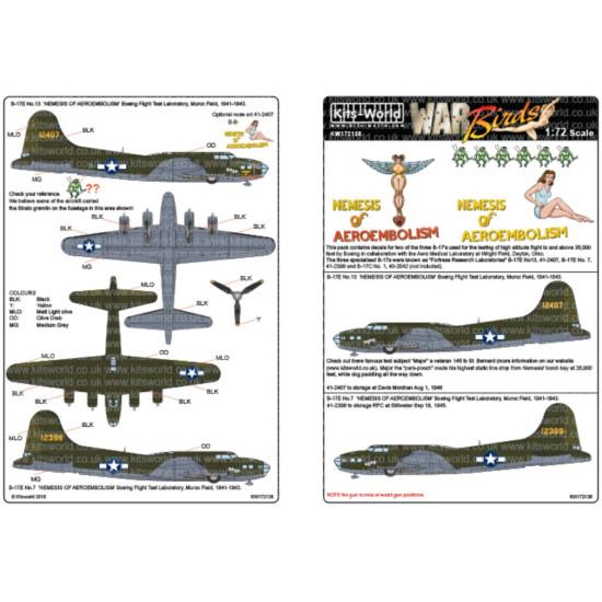 Kits World Kw172138 1/72 Decal Boeing B-17e Flying Fortress Accessories Aircraft