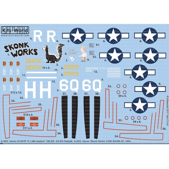 Kits World Kw172147 1/72 Decal For A-20 Douglas Havocs Accessories For Aircraft