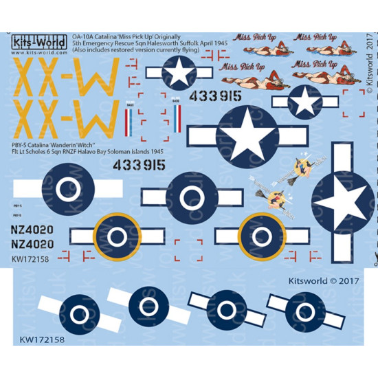 Kits World Kw172158 1/72 Decal For Pby-5a Catalina Accessories For Aircraft