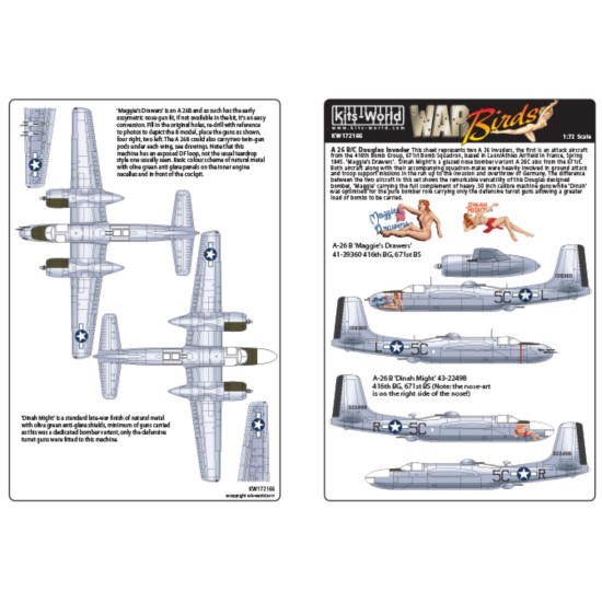 Kits World Kw172166 1/72 Decal For A-26 Douglas Invaders Accessories Kit