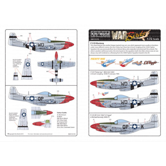 Kits World Kw172170 1/72 Decal For P-51d Mustang Feisty Sue Accessories Kit